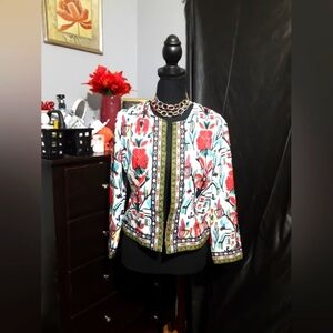 Shein Women's Short  Blazer Jacket Loud Multicolor Flower Print Size L Fairy